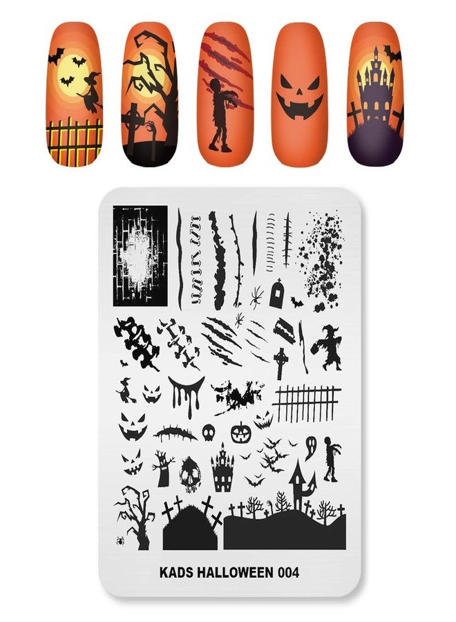 KADS 3Pcs Nail Stamping Plates Set Nails Art Stamp Templates Halloween Horror Themed Skull Bat Witch Spider(Halloween 2) - Image 4